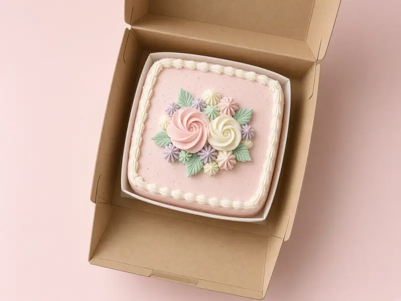 Small pastel bento cake in a kraft box (illustrative image)