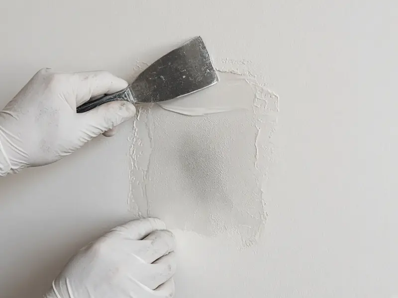 Drywall patch being smoothed with a putty knife (illustrative image)