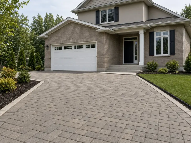 Interlock paver driveway in front of a house (illustrative image)