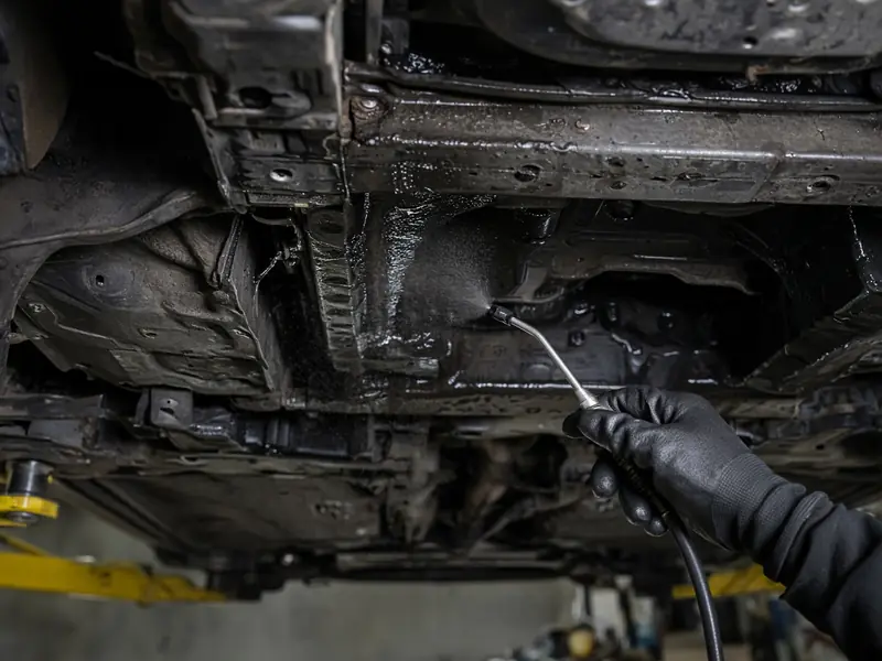 Rust-proofing spray on a car underbody (illustrative image)