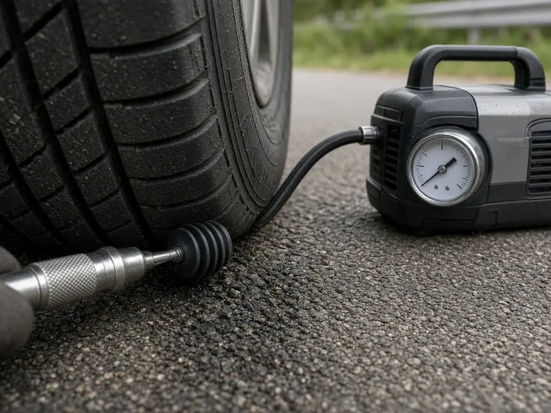 Tire plug repair and portable air compressor (illustrative image)