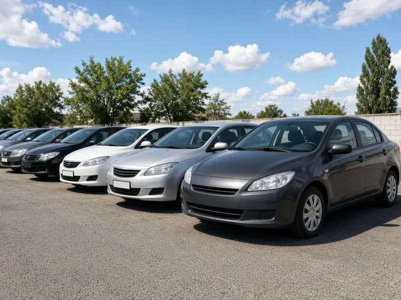 Row of used cars on a lot (illustrative image)