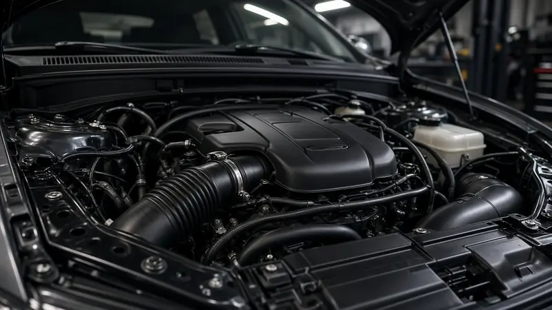 Engine bay of a car with the hood open (illustrative image)