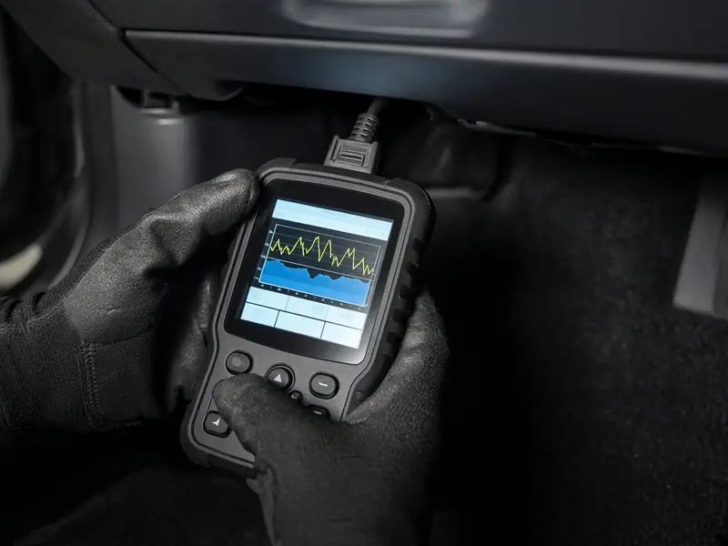 Diagnostic scanner plugged into a car (illustrative image)