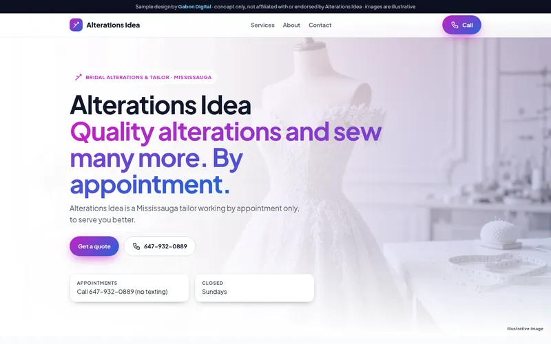 Screenshot of the Alterations Idea website concept design