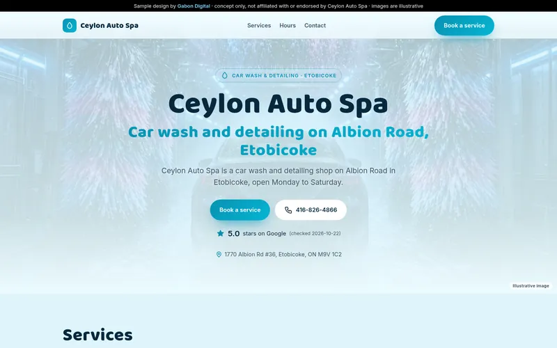 Screenshot of the Ceylon Auto Spa website concept design