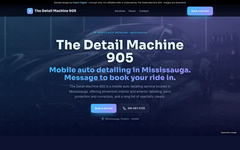 Screenshot of the The Detail Machine 905 website concept design
