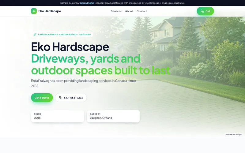 Screenshot of the Eko Hardscape website concept design