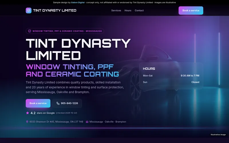 Screenshot of the Tint Dynasty Limited website concept design