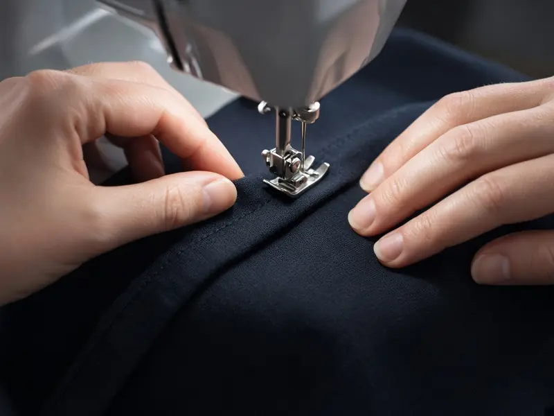 Sewing machine stitching a hem (illustrative image)