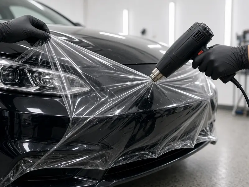 Paint protection film fitted with a heat gun (illustrative image)
