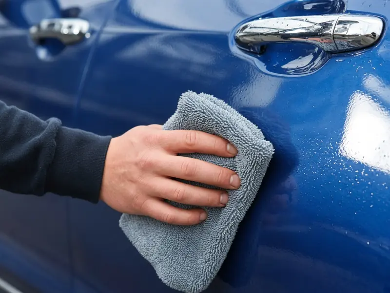 Drying a clean car with a microfiber towel (illustrative image)